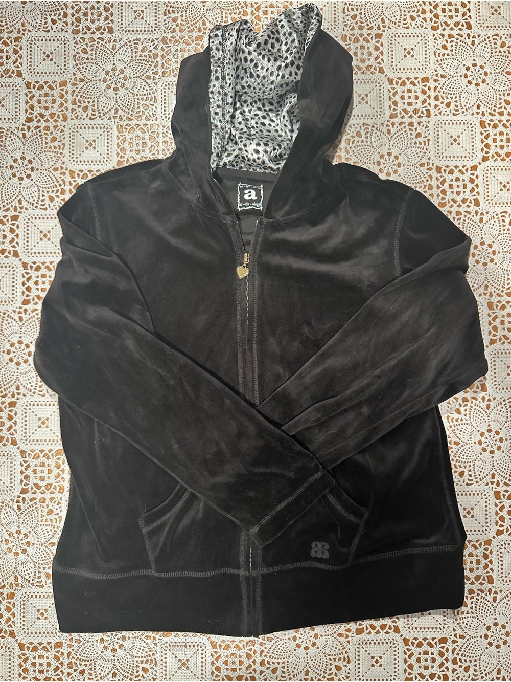 Activology Black Velour Tracksuit Set Leopard Hood Size Large